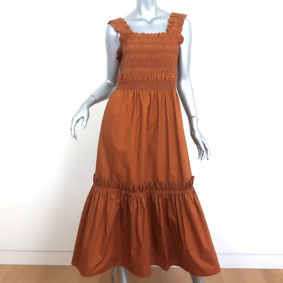 SEA New York Dresses & Skirts - SEA Midi Dress Phoebe Brown Smocked Cotton Size Medium